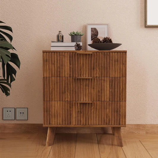 Walnut Mid-Century 3-Drawer Dresser Set of 2