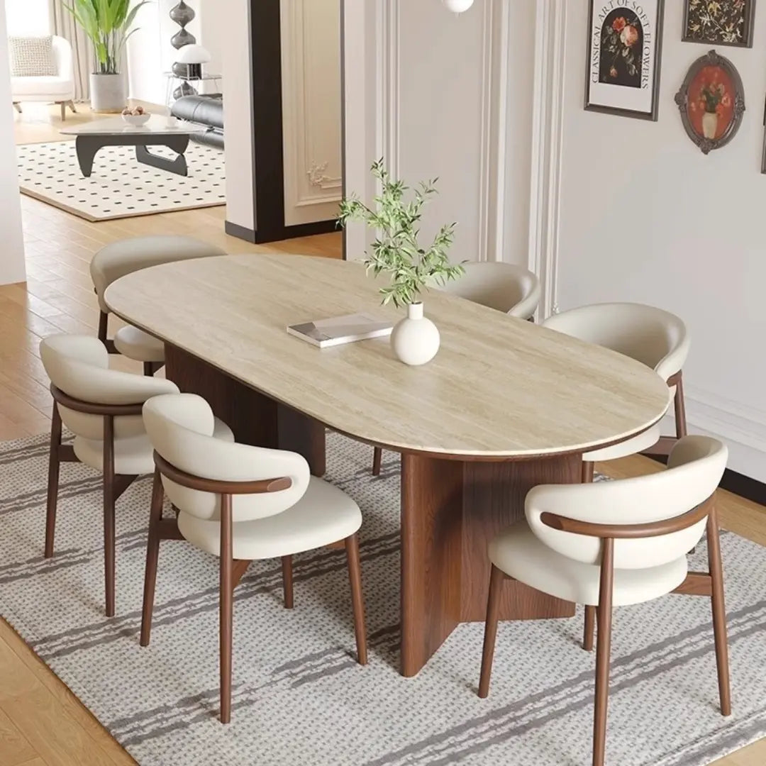 Italian Rock Slab Dining Table, Solid Wood Base and Sintered Stone Top
