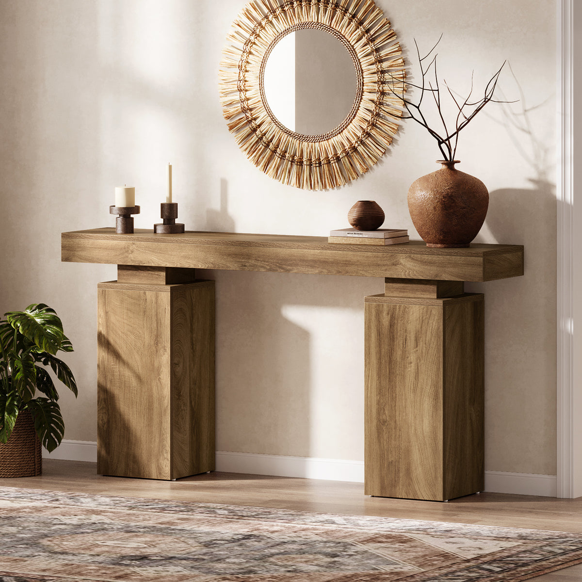 63” Rustic Console Table, Wooden Entryway Table