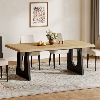 70.9” Oak and Black Large Modern Dining Table for 6-8 People