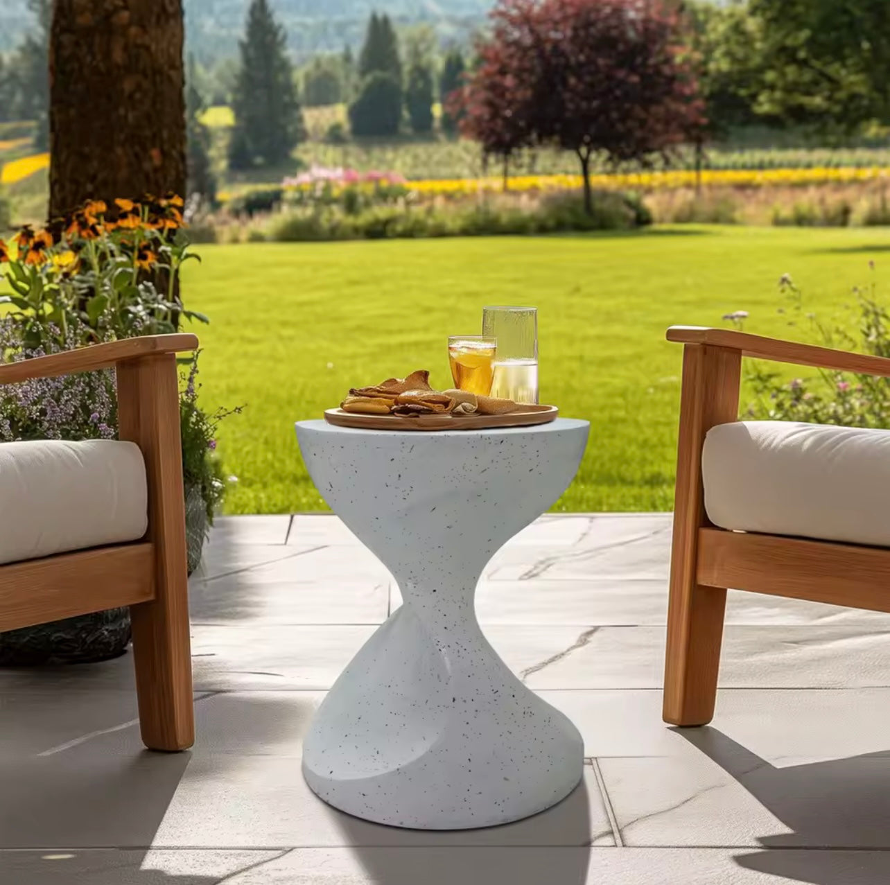 Round Concrete Outdoor Side Table, Modern Accent Piece, Graphite White