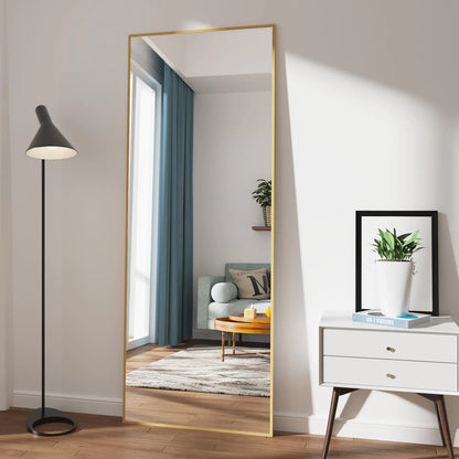 59”x16” Slim Mirror for Small Spaces - Gold Full Length Mirror with Stand