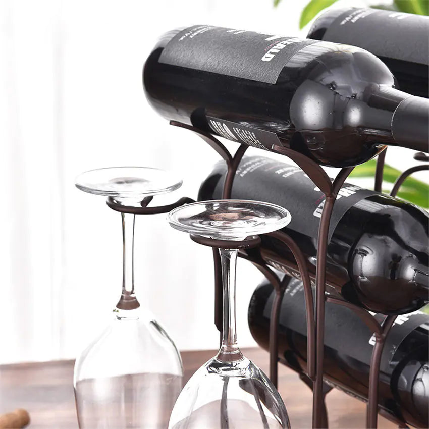European Wood Wine Rack, Vintage Countertop Wine Holder for Home Bar