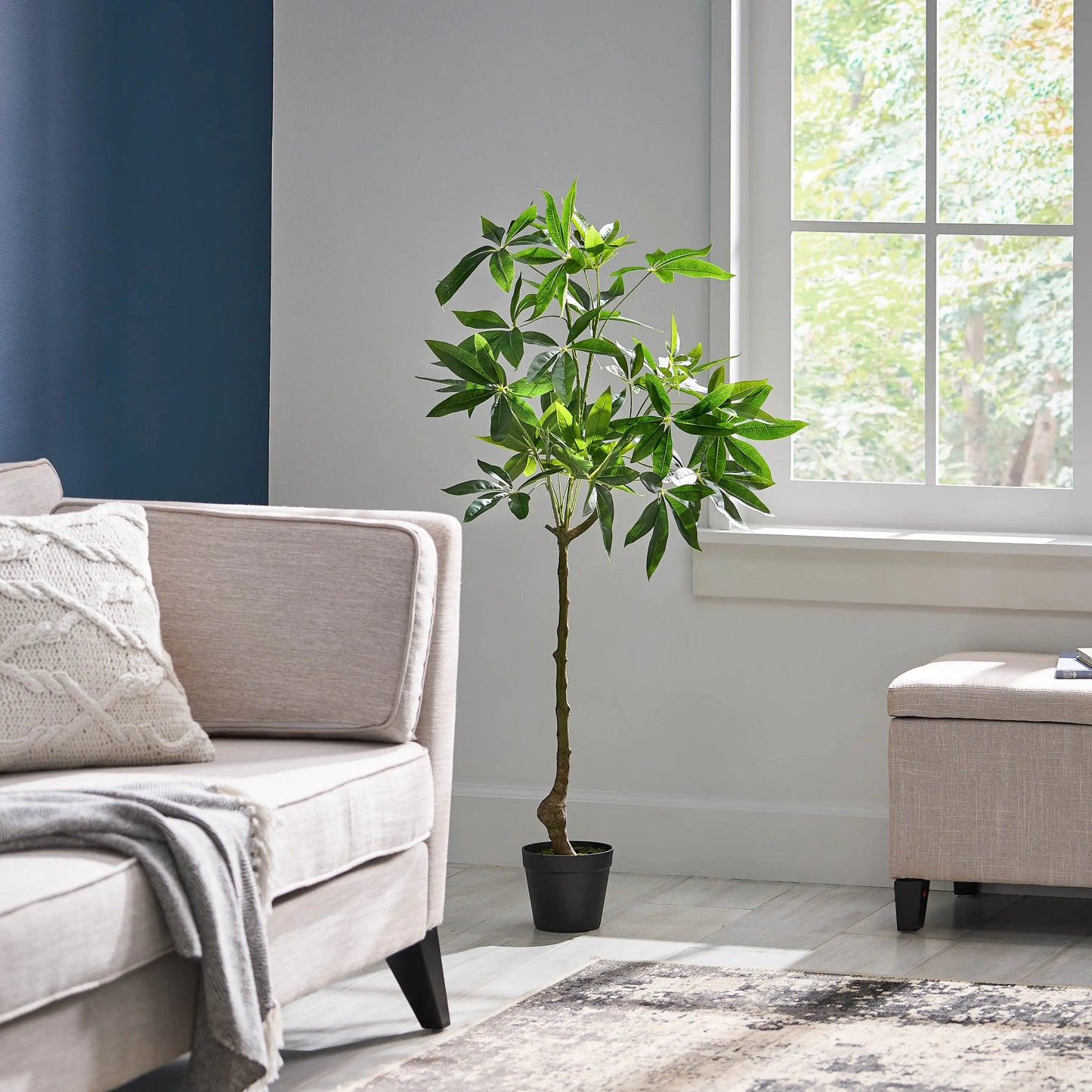 47” Artificial Money Tree Plant, Faux Pachira Greenery for Home