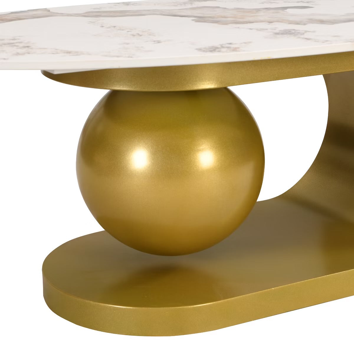 47.2" Marble Oval Coffee Table, Modern White and Gold Coffee Table