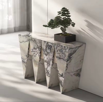 Italian Marble Stone Entryway Table with Triangular Leg Design