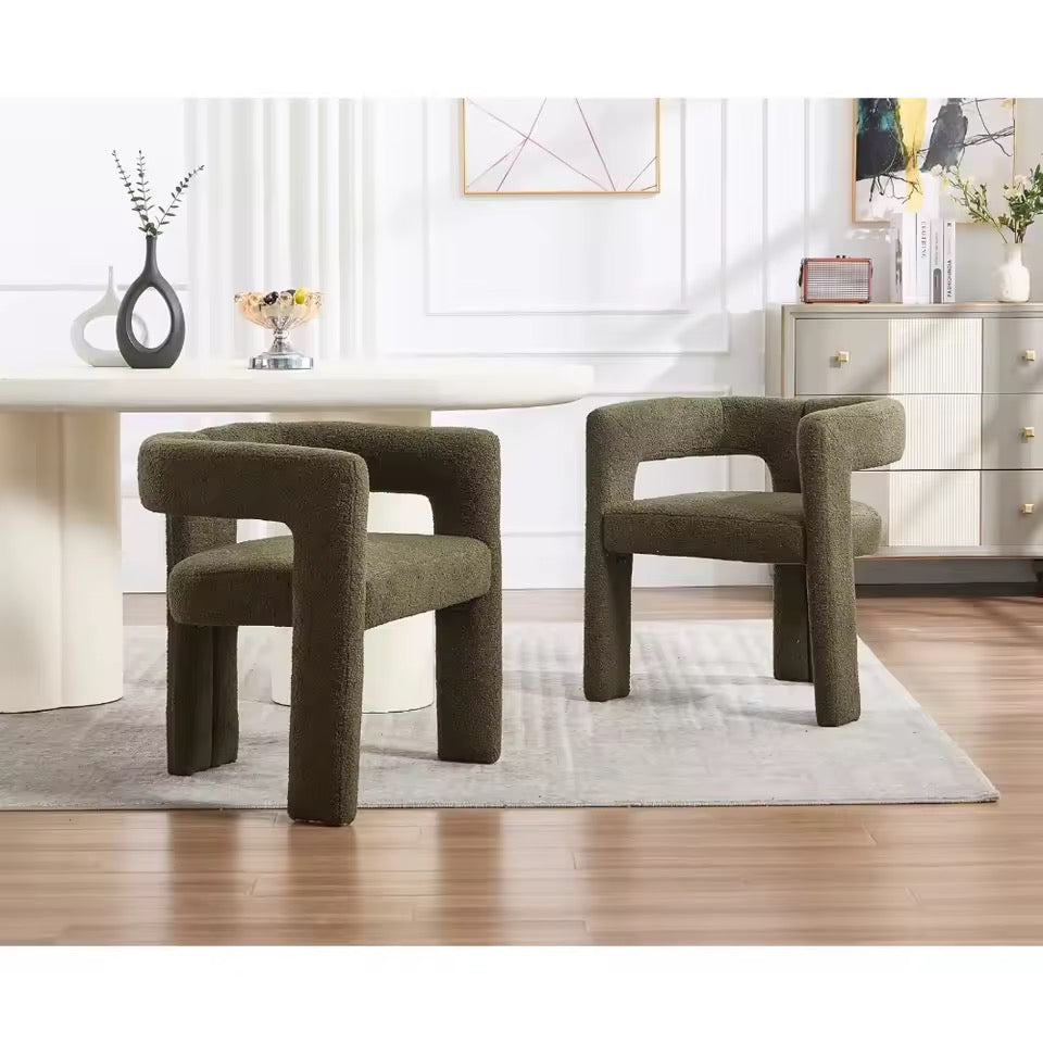 Set of 2 Upholstered Boucle Barrel Dining Chairs