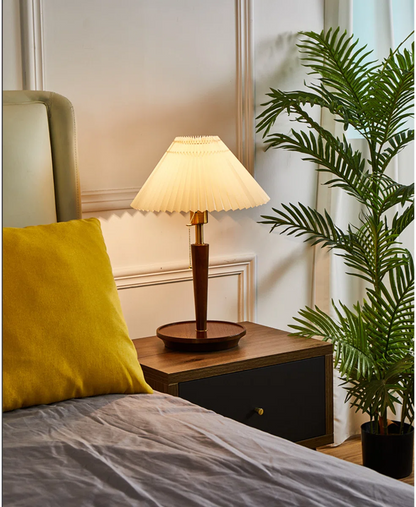 Mid Century Solid Wood Walnut Pleated Lamp