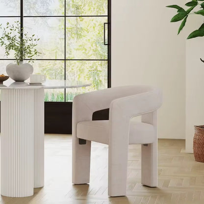 Modern White Barrel Dining Chair, Upholstered Makeup Vanity Chair