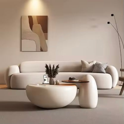 Cream Round Coffee Table with Cat Paw Detail