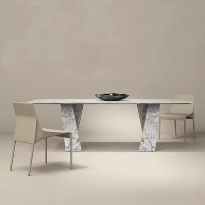 Italian Bulgari White Natural Marble Dining Table with Y-Shaped Base