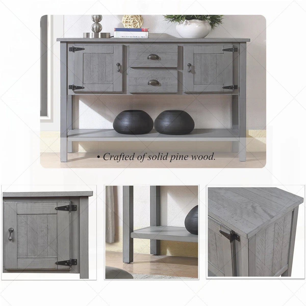 Solid Wood 48-Inch Console Buffet Table