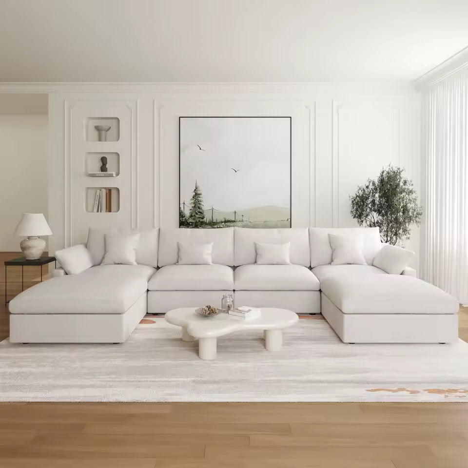 Modular Sectional Sofa, U-Shaped Down-Filled Couch with Ottoman