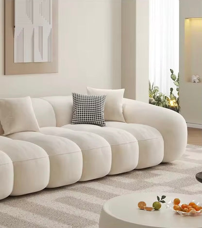 Cream Milk-Velvet Cloud Sofa with Deep Seating
