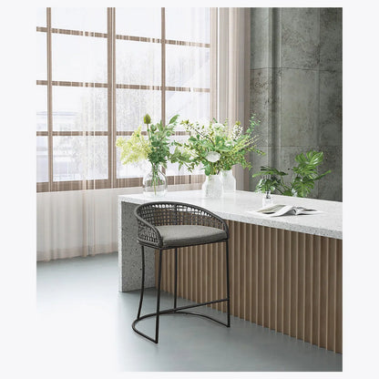 Coastal Bar Stools - Woven Counter Stool with Cushion