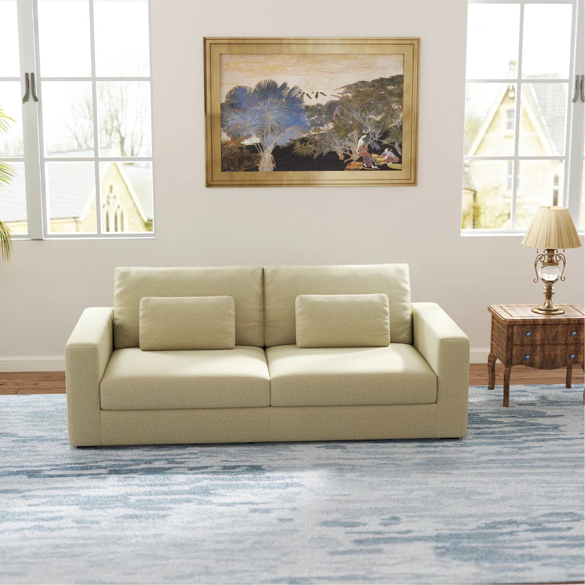83" Beige 3 Seater Sofa with Detachable Cover