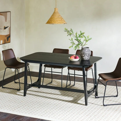 Black Ash Mid Century Wood Dining Table with Trestle Base