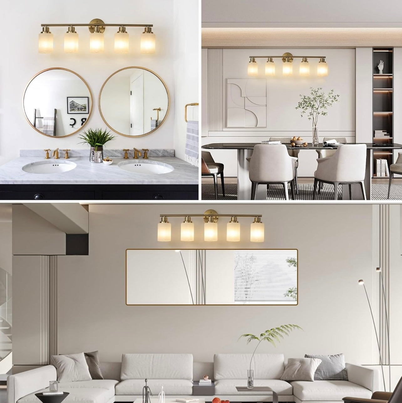 5 Gold Vanity Lamp – Frosted Glass Bathroom Fixture
