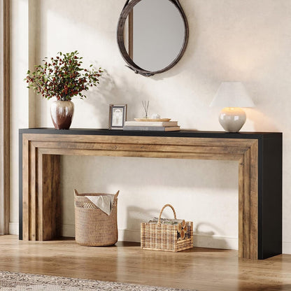 Long Modern Console Table, 70.9” Natural Wood Entryway Table