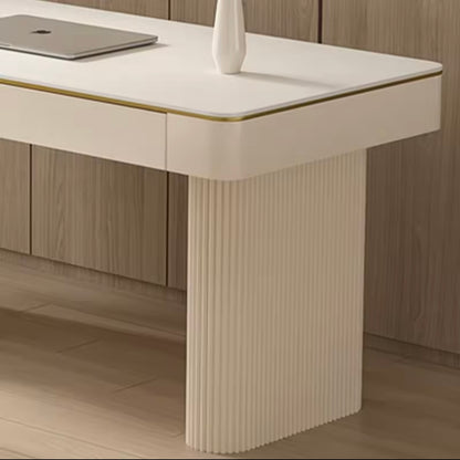 White Office Desk with Storage Drawers, Rock Slab Tabletop