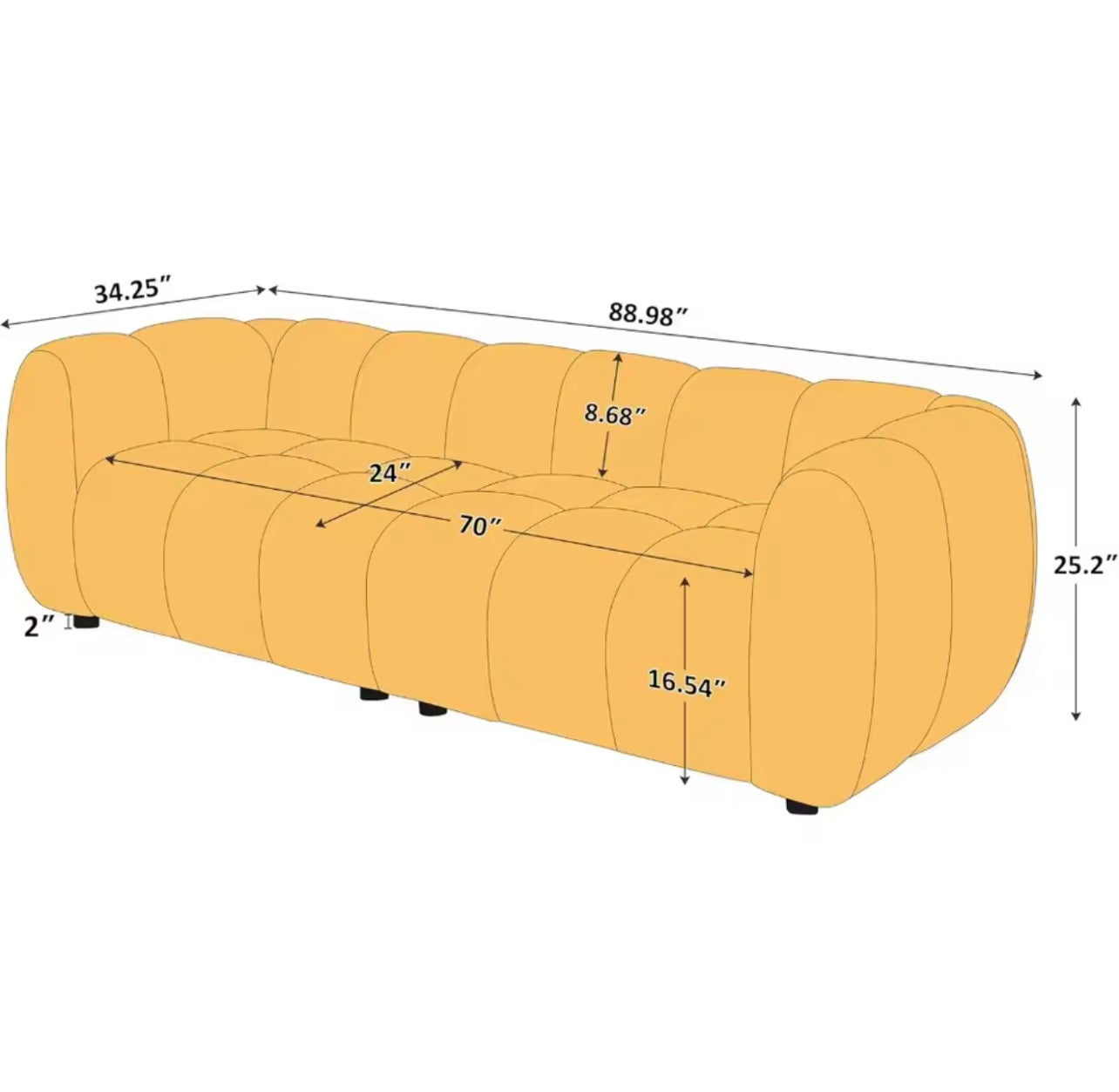 Burnt Orange Boucle Sofa, Tufted Cloud Couch, Deep Seat 3-Seater