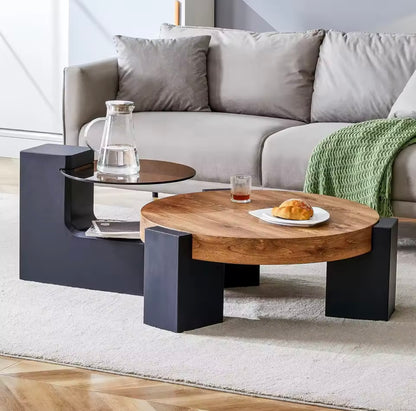 Round Nesting Coffee Table, 2-in-1 Detachable Small & Large MDF Table