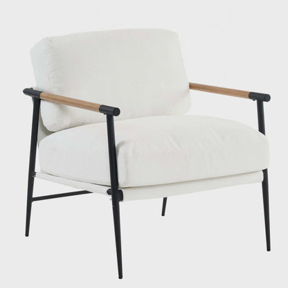 Modern White Mid Century Accent Chair with Cushion, Chenille Chair