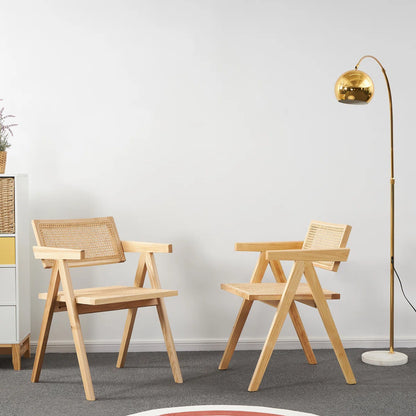 Set of 2 Solid Wood Dining Chairs, Woven Cane Dining Chairs