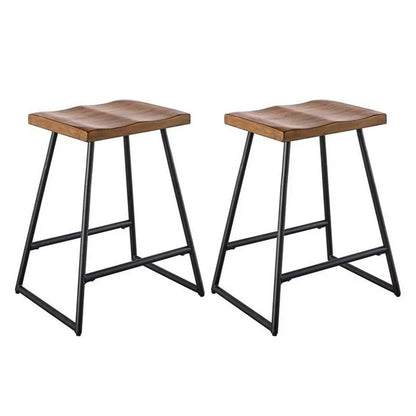 Set of 2 Wood Bar Stools for Small Spaces - Brown Counter Stools