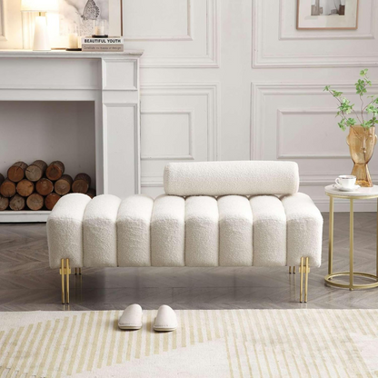 Beige Teddy Velvet Storage Bench – Bedroom Accent