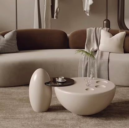 Beige & Brown Modern Curved Sofa, Neutral Velvet Upholstered Couch