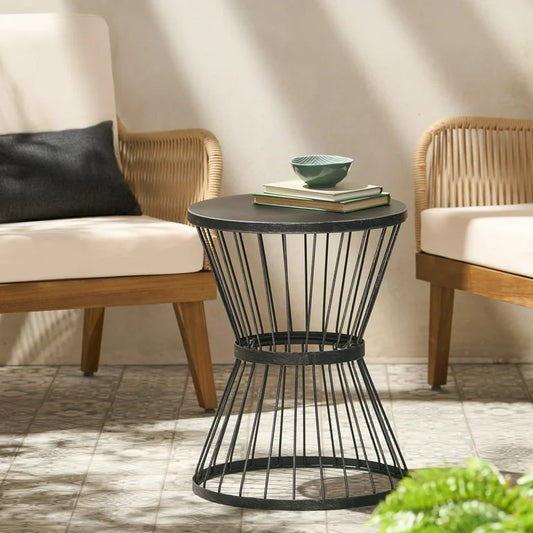 16 Inch Modern Matte Black Iron Side Table