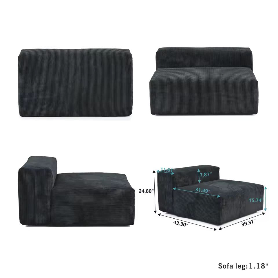 102” L-Shaped Modular Sectional Sofa, Corduroy Fabric with Chaise