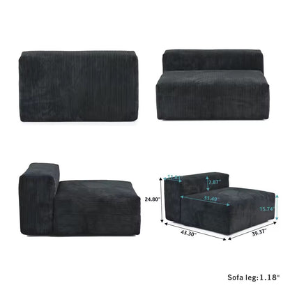 102” L-Shaped Modular Sectional Sofa, Corduroy Fabric with Chaise
