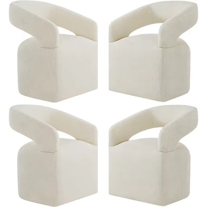 White Set of 4 Upholstered Versatile Dining Chairs with Hidden Wheels