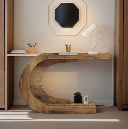 43.3” C-Shaped Console Table with Storage, Rustic Entryway Sofa Table