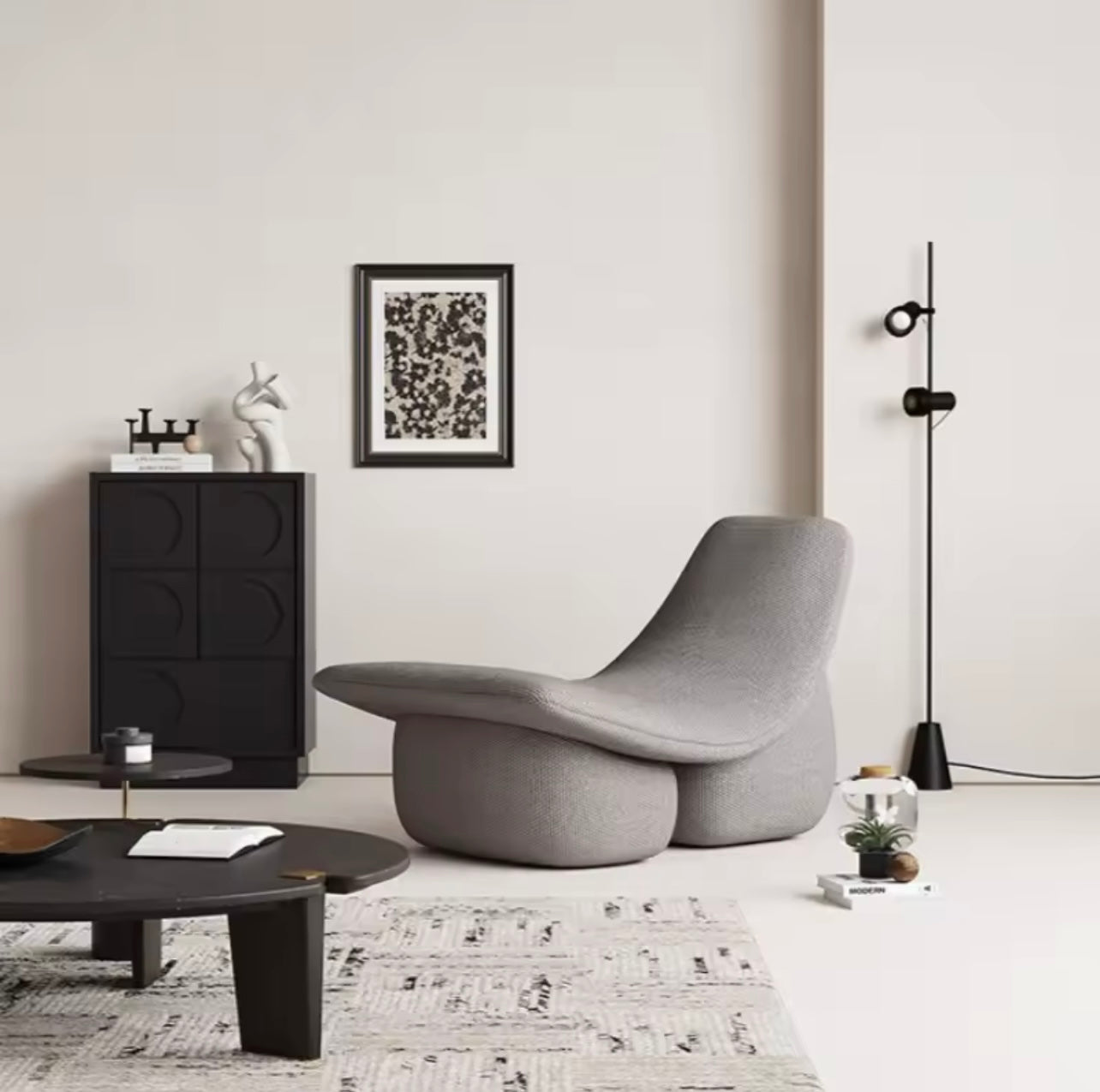 White Modern Living Room Arc Linen Sofa Chair