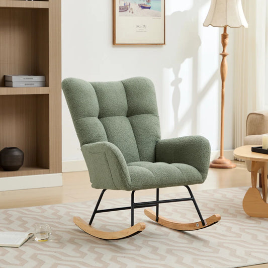 Light Green Teddy Fabric Modern Rocking Chair