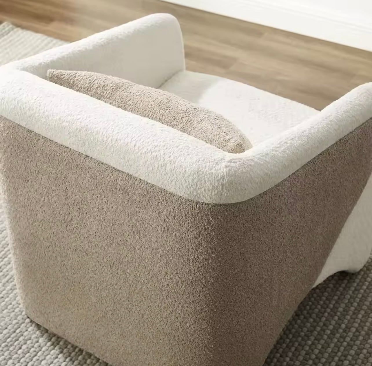 Color Block Camel and White Upholstered Accent Chair