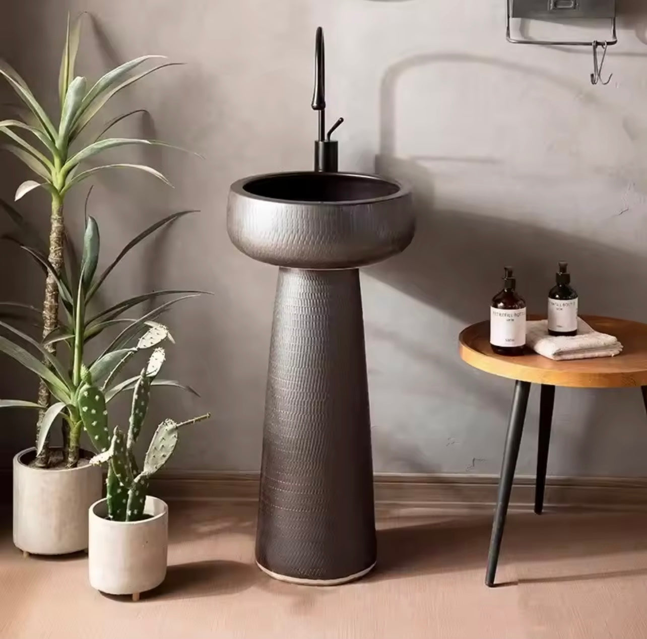 Black Ceramic Column Wash Basin, Outdoor & Bathroom Pedestal Sink