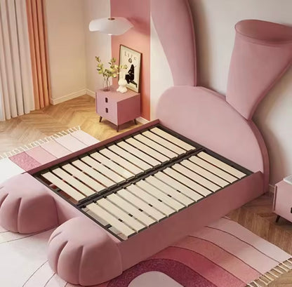 Pink Oversized Bunny Ears Upholstered Bed for Kids