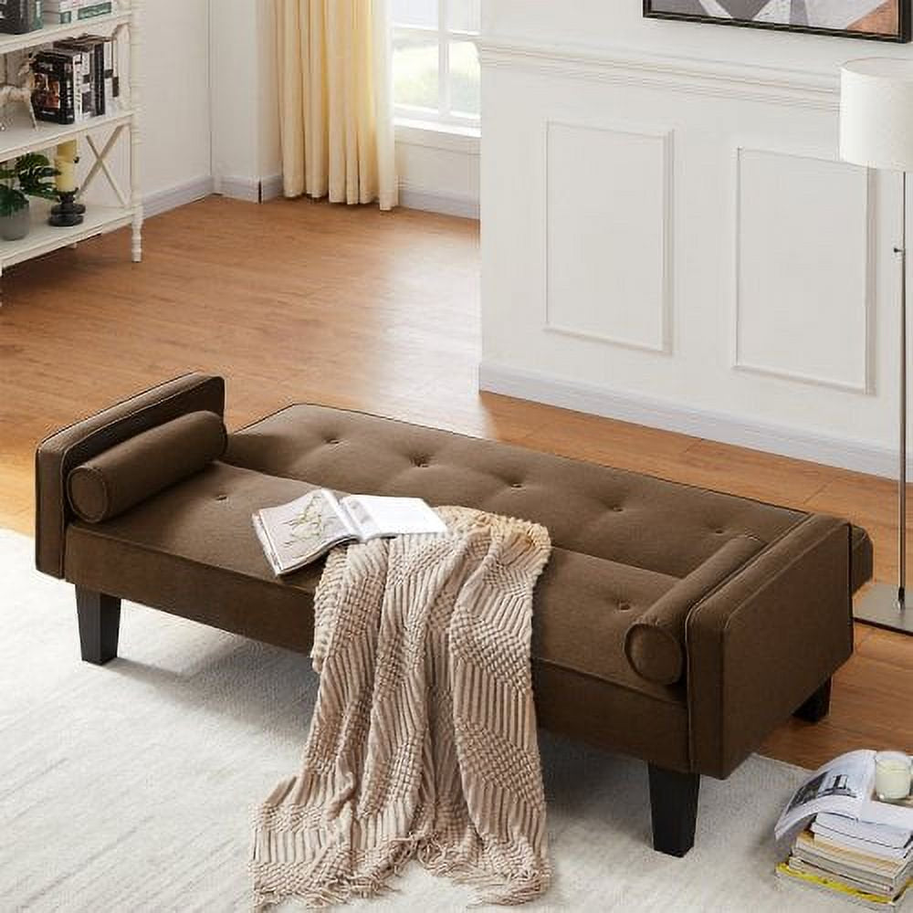 Mid-Century Tufted Loveseat Sofa - Brown Sofa Bed