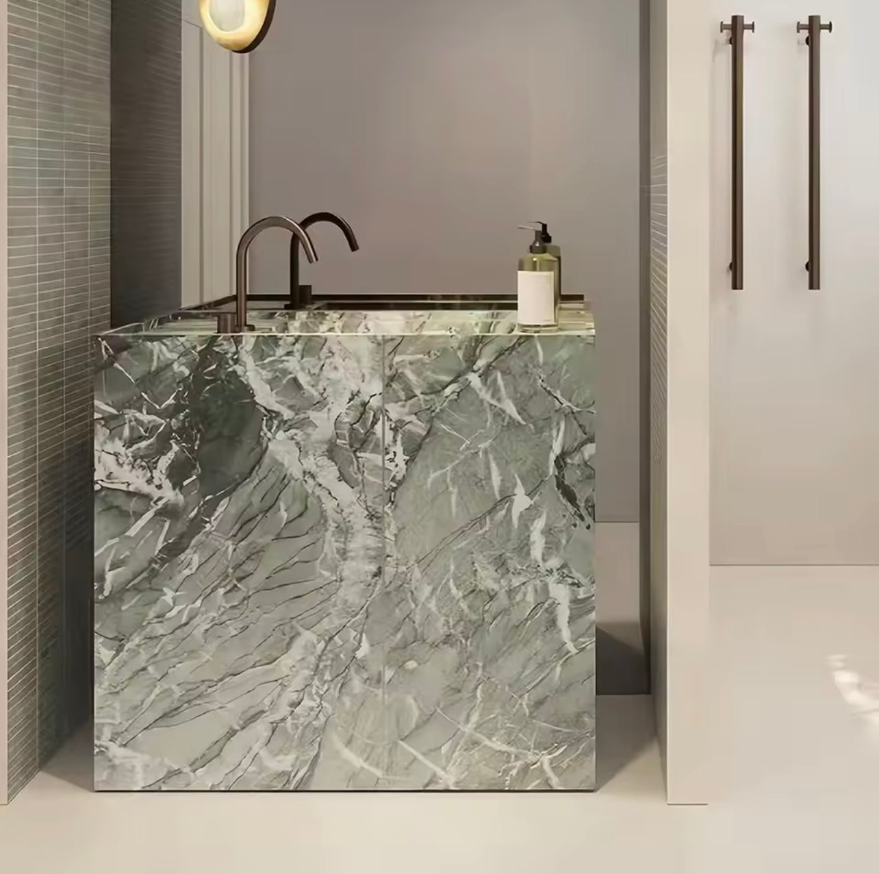 Vintage Green Jade Marble Vanity,  Floor-Standing Bathroom Sink