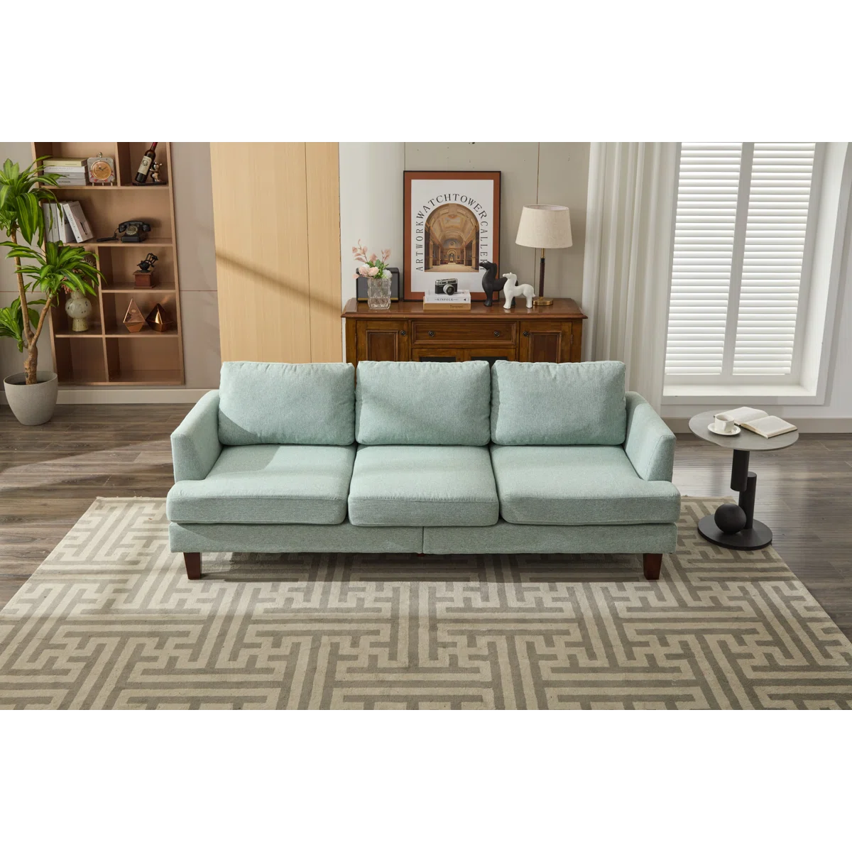 Light Green Fabric Sofa - 3 Seater Sofa with USB Charging Ports