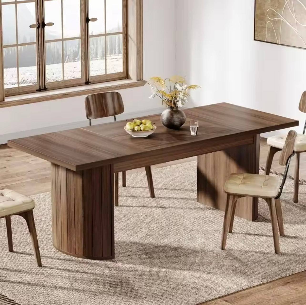 Walnut Wood Dining Table for 6–8, Minimalist Rustic Kitchen Table