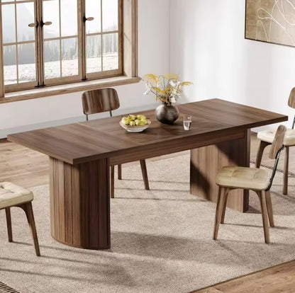 Walnut Wood Dining Table for 6–8, Minimalist Rustic Kitchen Table