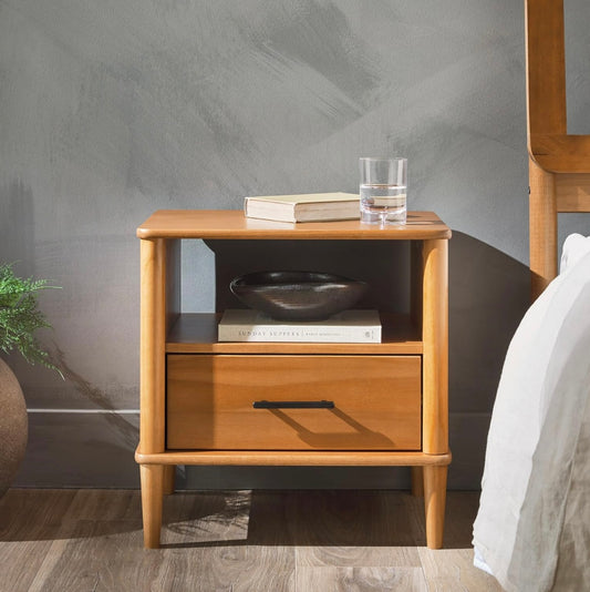 Solid Wood Spindle Nightstand Caramel Finish
