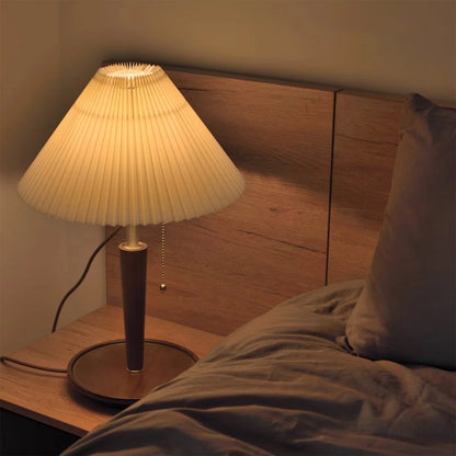 Mid Century Solid Wood Walnut Pleated Lamp