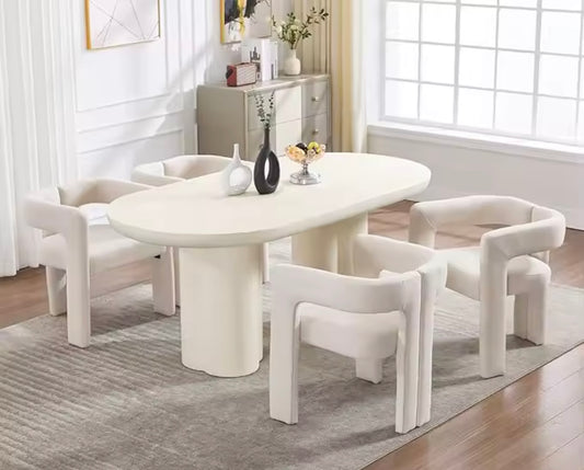 Set of 2 Upholstered Boucle Barrel Dining Chairs