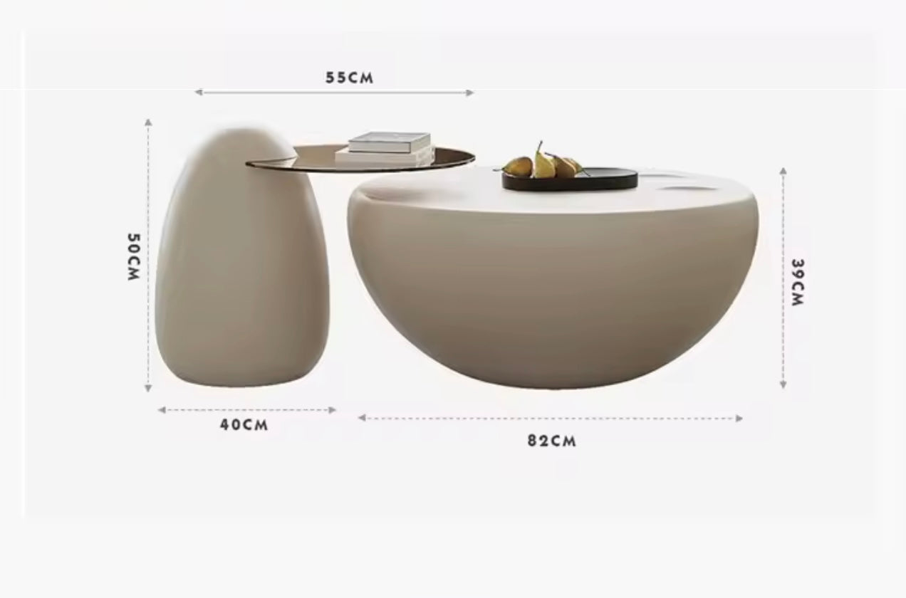 Cream Round Coffee Table with Cat Paw Detail